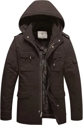 WenVen Men's Winter Military Thicken Parka Jacket Warm Coat with Removable Hood