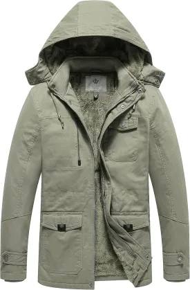 WenVen Men's Winter Thicken Cotton Parka Jacket Warm Coat with Removable Hood