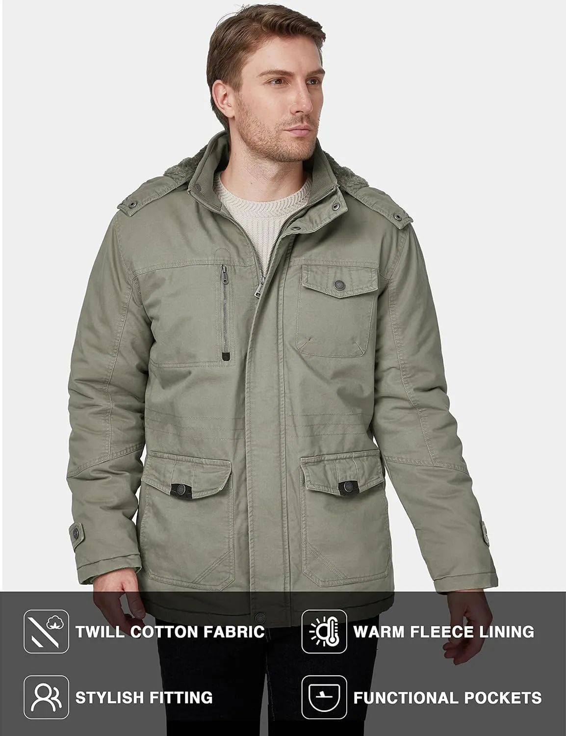 WenVen Men's Winter Thicken Cotton Parka Jacket Warm Coat with Removable Hood