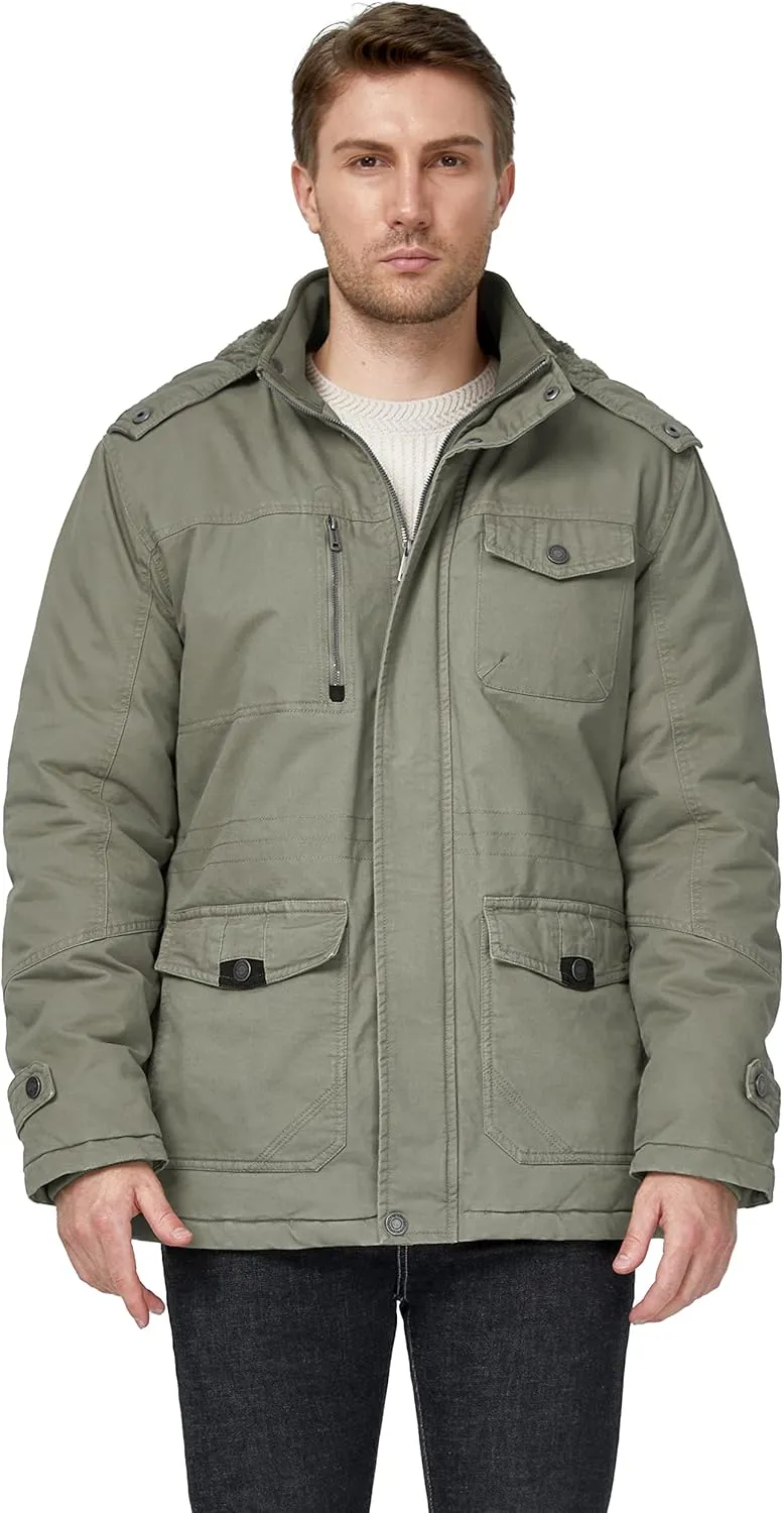 WenVen Men's Winter Thicken Cotton Parka Jacket Warm Coat with Removable Hood