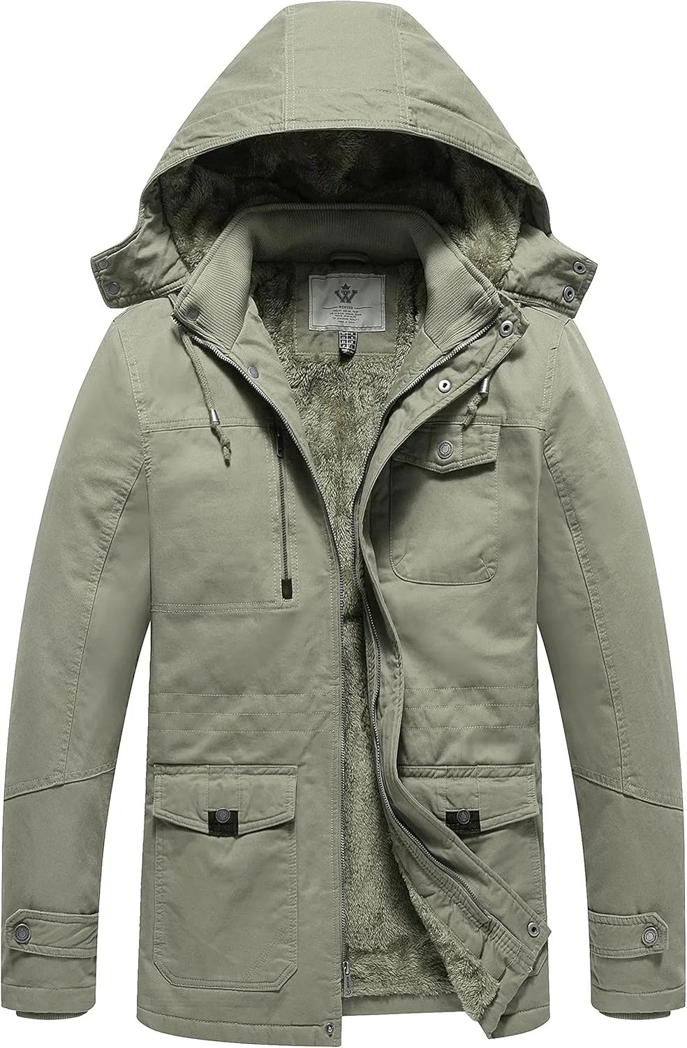 WenVen Men's Winter Thicken Cotton Parka Jacket Warm Coat with Removable Hood