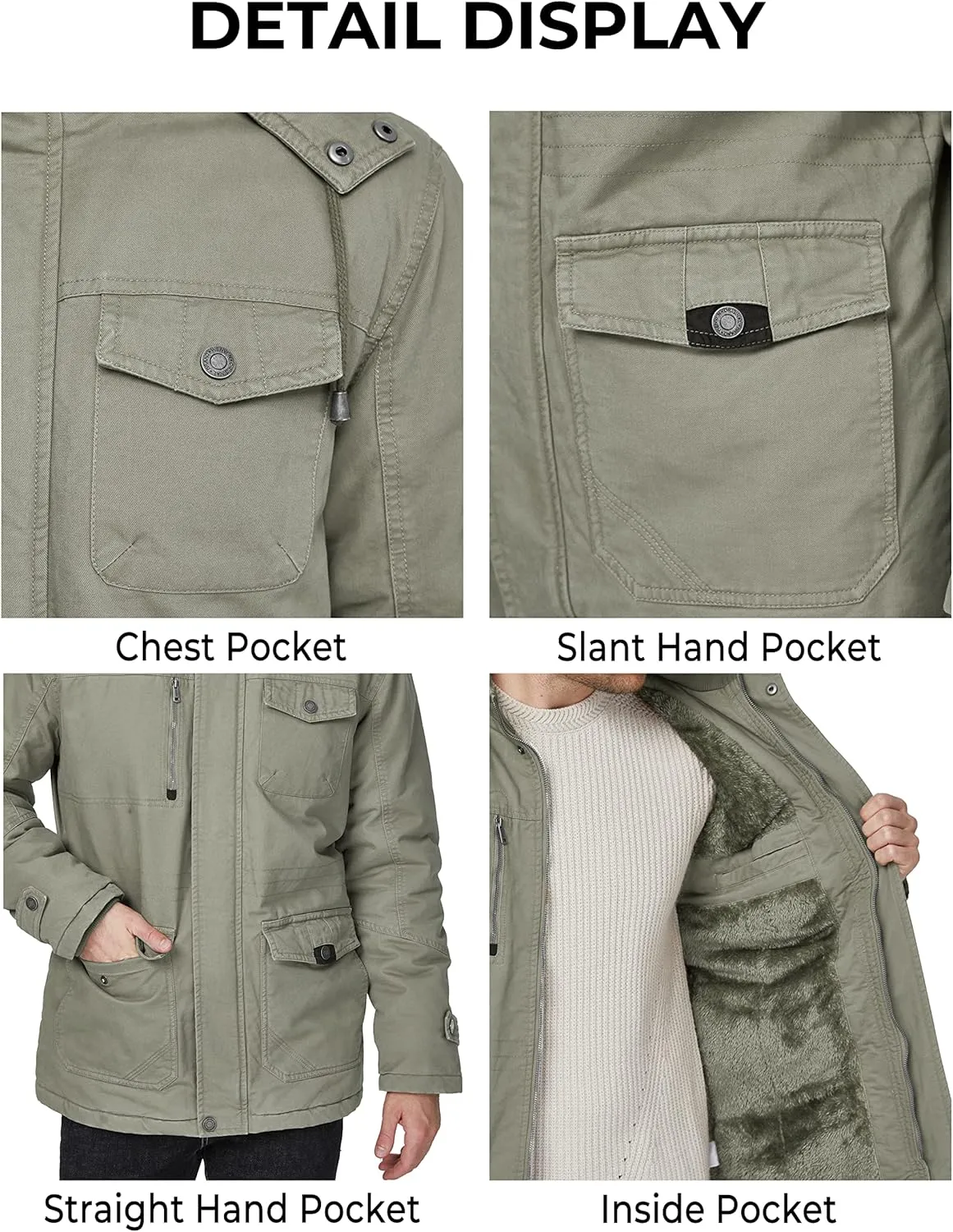 WenVen Men's Winter Thicken Cotton Parka Jacket Warm Coat with Removable Hood