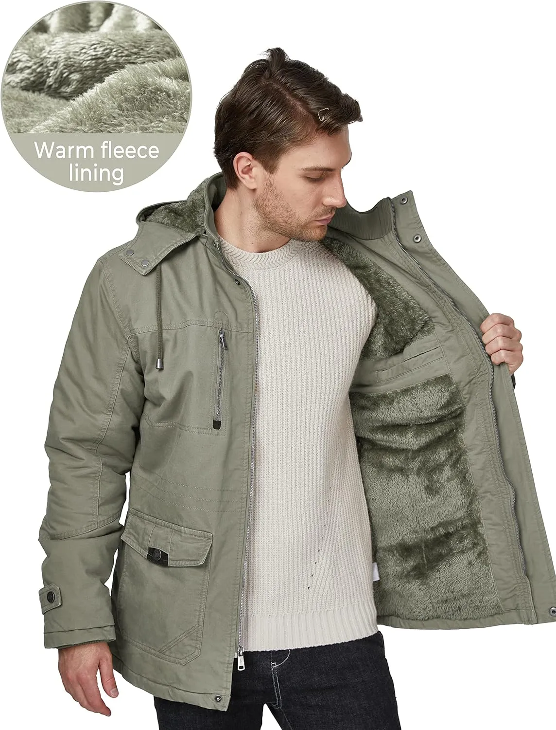 WenVen Men's Winter Thicken Cotton Parka Jacket Warm Coat with Removable Hood