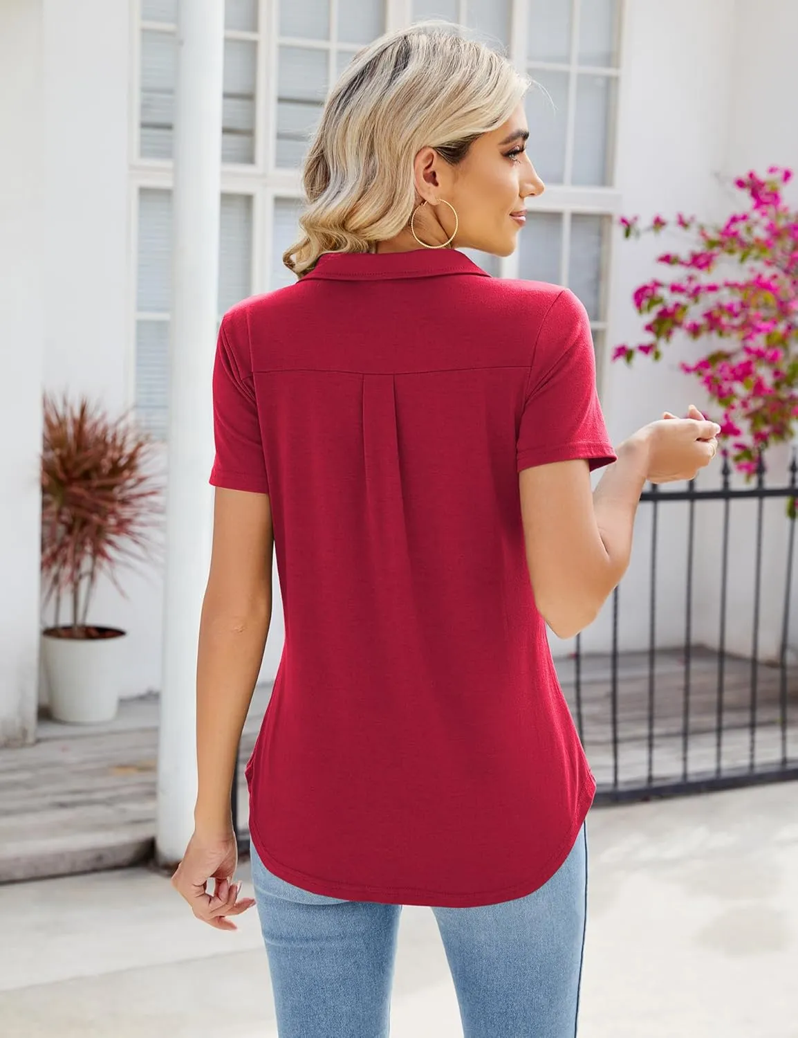 Women's Polo Shirts Collared Work Tops Short Sleeve Business Casual Dressy Blouses Summer Tops with Pocket
