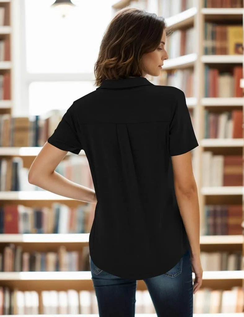 Women's Polo Shirts Collared Work Tops Short Sleeve Business Casual Dressy Blouses Summer Tops with Pocket