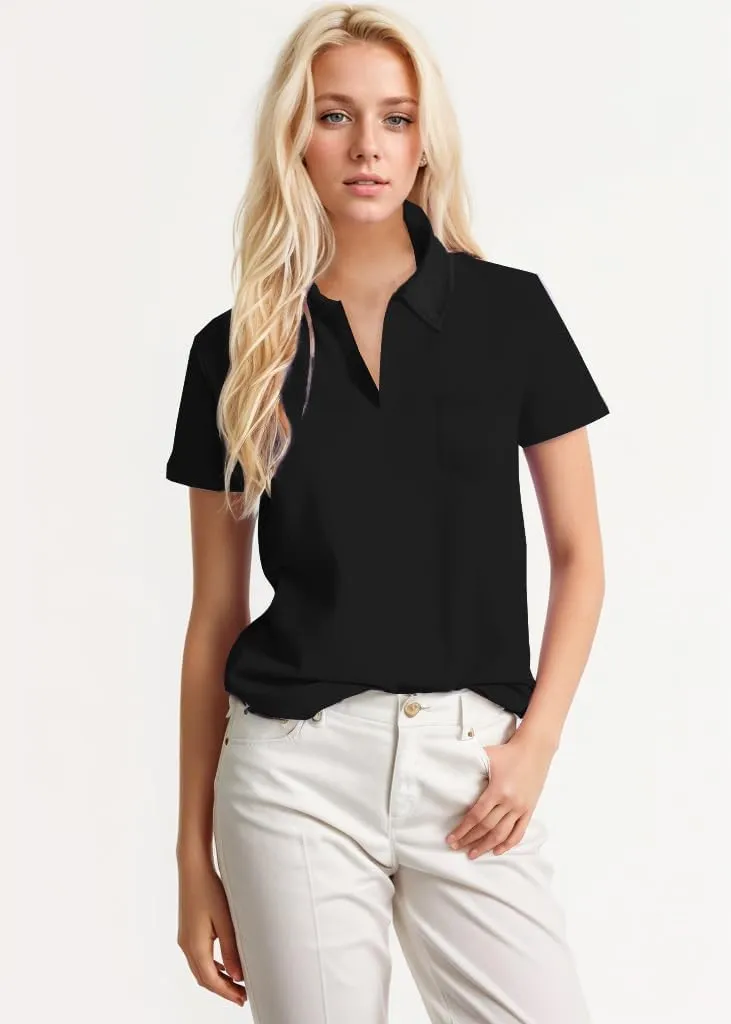 Women's Polo Shirts Collared Work Tops Short Sleeve Business Casual Dressy Blouses Summer Tops with Pocket