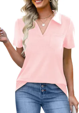 Women's Polo Shirts Collared Work Tops Short Sleeve Business Casual Dressy Blouses Summer Tops with Pocket