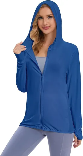 Women's UPF 50  Sun Protection Jacket Long Sleeve Hooded Sun Shirt for Outdoor Sports (with pockets)