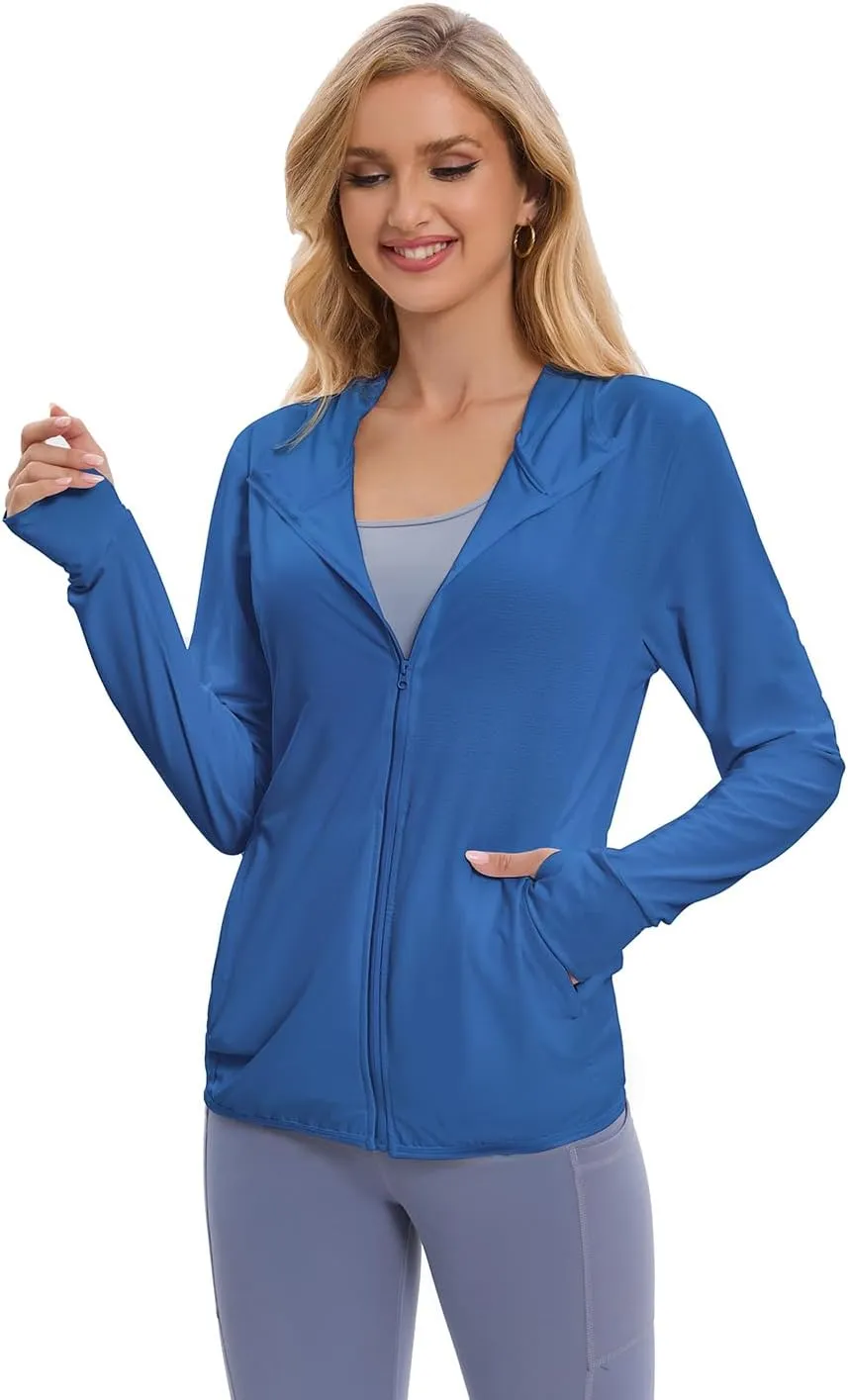 Women's UPF 50  Sun Protection Jacket Long Sleeve Hooded Sun Shirt for Outdoor Sports (with pockets)