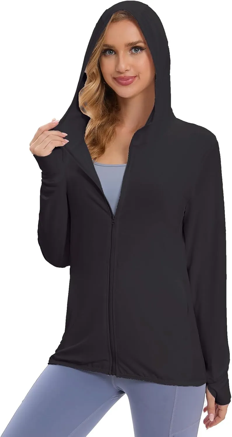 Women's UPF 50  Sun Protection Jacket Long Sleeve Hooded Sun Shirt for Outdoor Sports (with pockets)