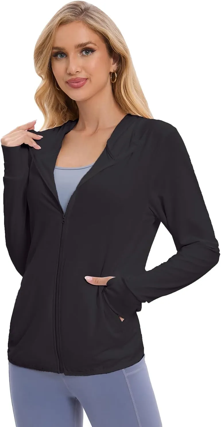 Women's UPF 50  Sun Protection Jacket Long Sleeve Hooded Sun Shirt for Outdoor Sports (with pockets)