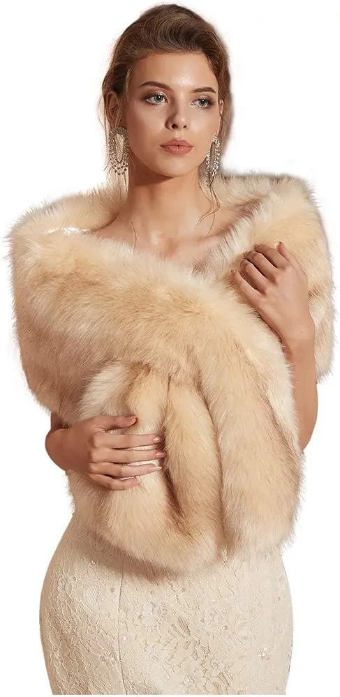 Women's Winter Warm Navy Faux Fur Shawl Coat Jacket Parka Outerwear Tops