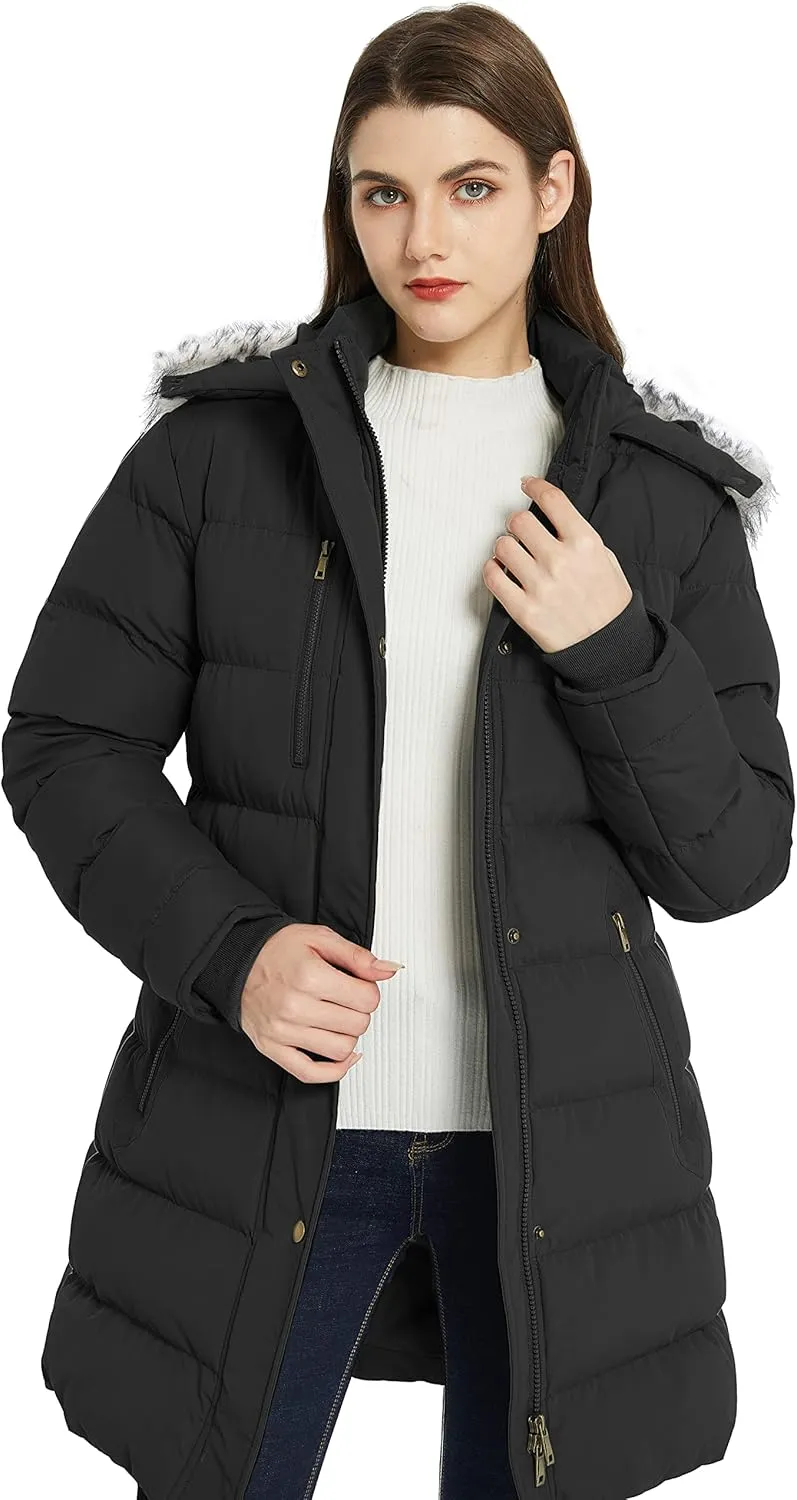 Women's Winter Warm Puffer Coat Parka Jacket with Faux Fur Removable Hood