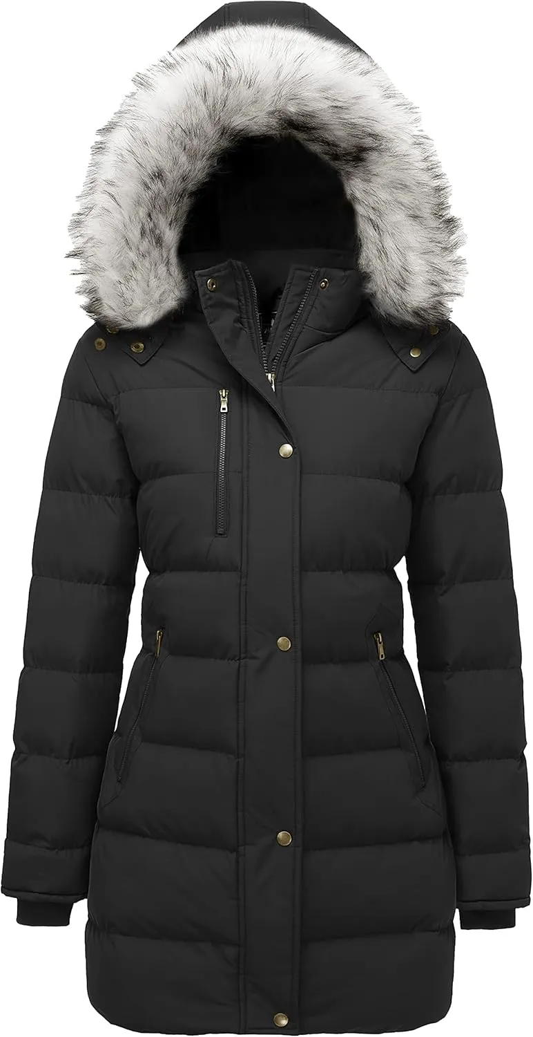 Women's Winter Warm Puffer Coat Parka Jacket with Faux Fur Removable Hood