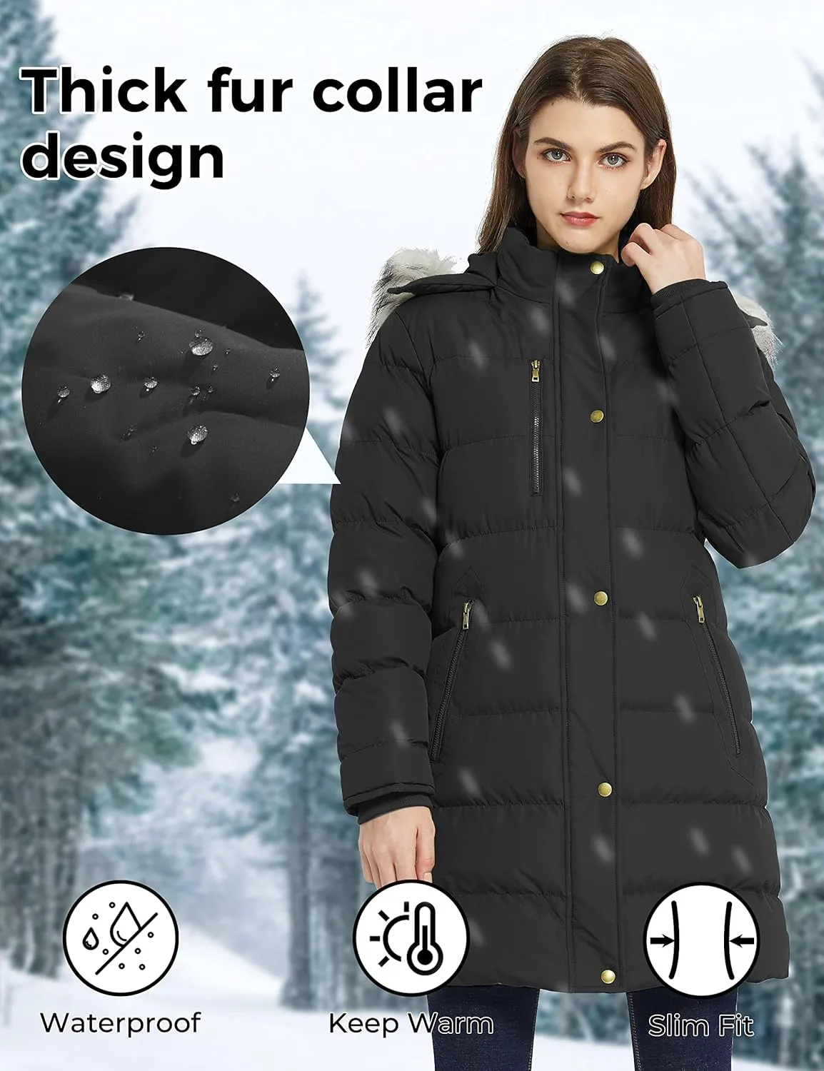 Women's Winter Warm Puffer Coat Parka Jacket with Faux Fur Removable Hood