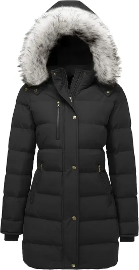 Women's Winter Warm Puffer Coat Parka Jacket with Faux Fur Removable Hood