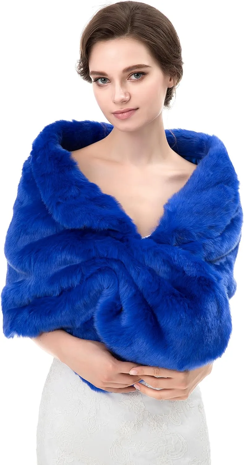 WOWBRIDAL Women's Winter Warm Faux Fur Shawl Coat Jacket Parka Outerwear Tops