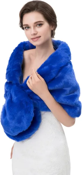 WOWBRIDAL Women's Winter Warm Faux Fur Shawl Coat Jacket Parka Outerwear Tops
