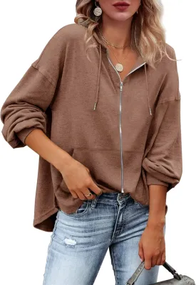 Zatanaroni Womens Zip Up Hoodies Loose fit Sweatshirt Casual Long Sleeve Shirts for Women Pullover Tops With Pocket