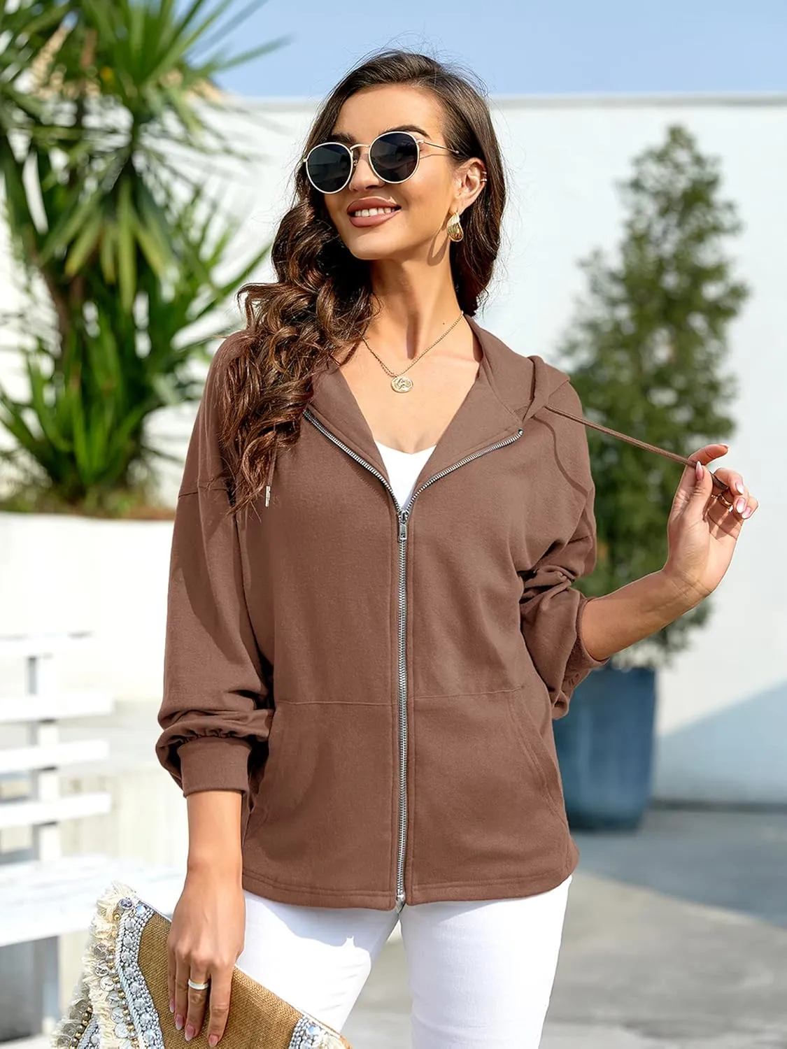 Zatanaroni Womens Zip Up Hoodies Loose fit Sweatshirt Casual Long Sleeve Shirts for Women Pullover Tops With Pocket